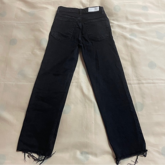 Re/Done- 70s High Rise Stovepipe Distressed Frayed Hem Jeans In Faded Black 26 - Picture 6 of 10